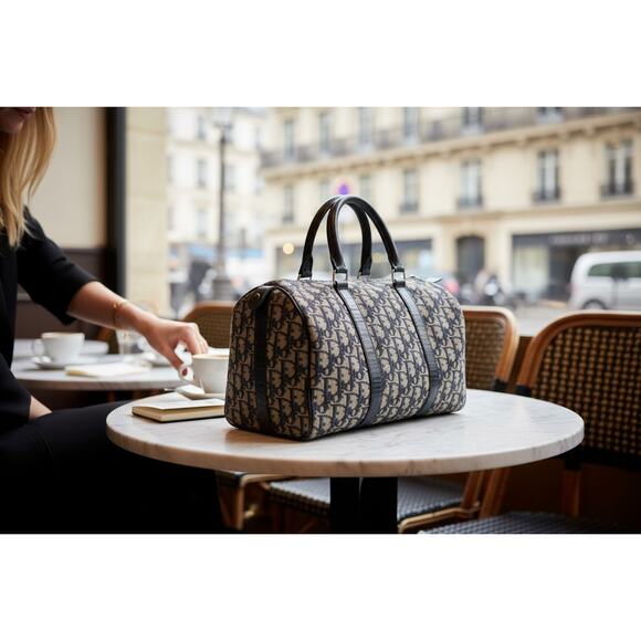 Christian Dior Vintage  Trotter Boston bag in navy blue canvas with leather trim - Picture 1 of 16